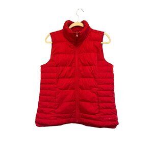 Lands End Womens Red Down Puffer Vest Size M Zipper Closure Lightweight Warm